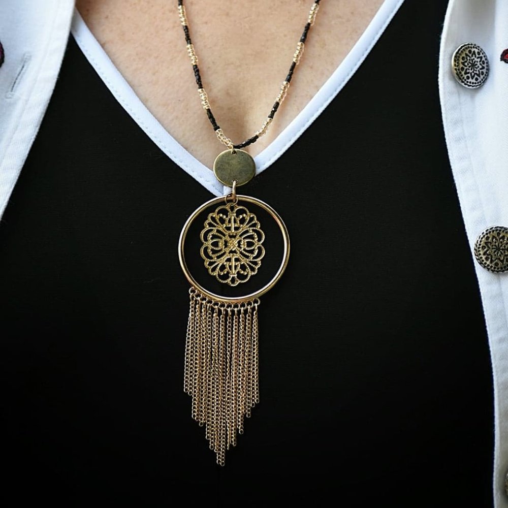 Black and Gold Matinee Length Necklace